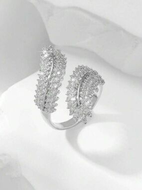 Gilded Silver Cubic Zirconia Leaf Ring